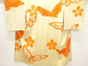 アンティーク　錦紗絞り蝶に花模様単衣長襦袢